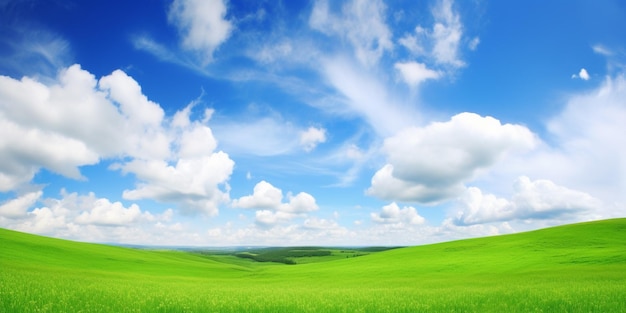 Campo de grama verde e nuvens no céu