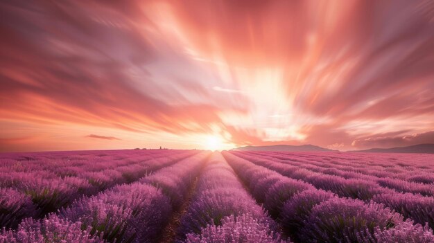 Foto campo de lavanda violeta na provença em foco seletivo flores de lavanda ao pôr-do-sol paisagem ampla para