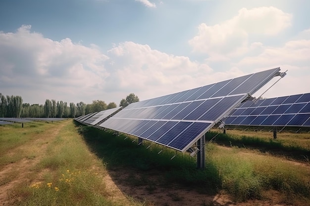 Campo de painel solar gigante fornecendo energia para a cidade verde do futuro