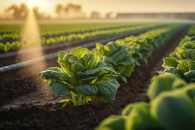 Campo de planta de alface verde vibrante ai generativa