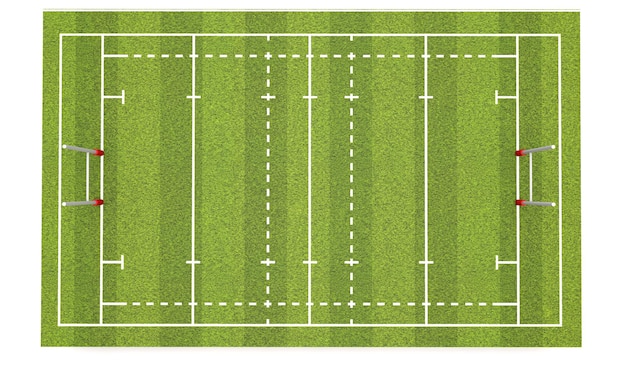 Campo de rugby com linhas e objetivos 3D Rendering