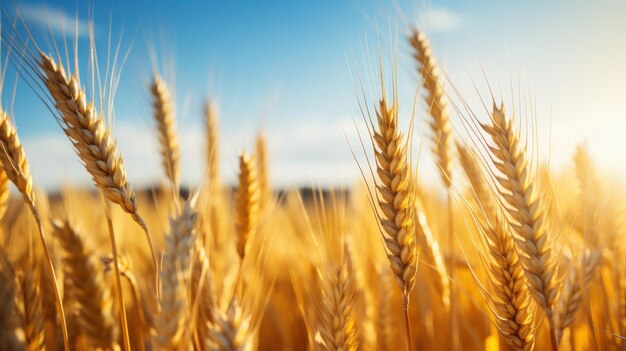 Campo de trigo amarelo dourado maduro no fundo do céu azul Gerar imagem de IA