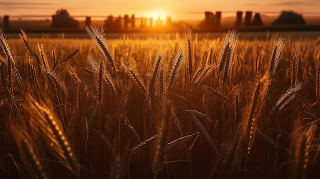 Campo de trigo ao pôr do sol Generative Ai