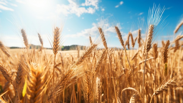 campo de trigo dourado na agricultura de dia ensolarado Generative AI