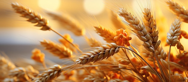 Campo de trigo Espigas de trigo dourado fecham Conceito de colheita rica