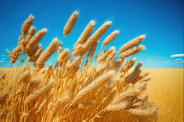 Campo de trigo na agricultura sob um céu claro tema de colheita extensa Trigo dourado em plena colheita em uma cena rural de outono