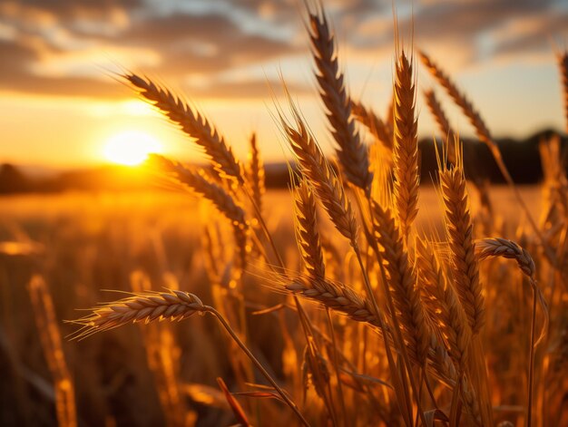 Campo de trigo orelhas de trigo dourado de perto Conceito de colheita rica