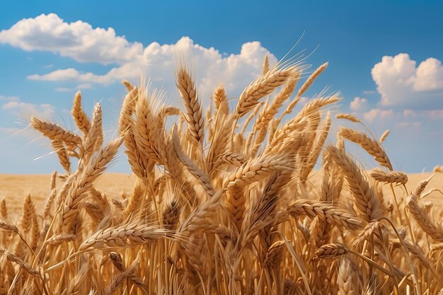 Campo de trigo Orelhas de trigo dourado em close-up Conceito de colheita rica