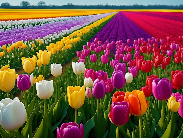 Campo de tulipas coloridas gerado por IA