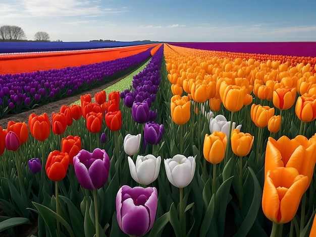 Campo de tulipas coloridas gerado por IA