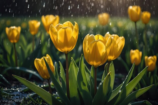 Campo de Tulipas da Hora de Ouro com Aspergências de Água