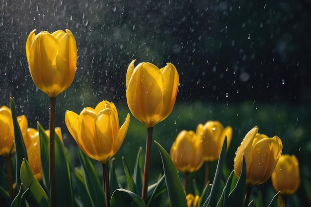 Campo de Tulipas da Hora de Ouro com Aspergências de Água