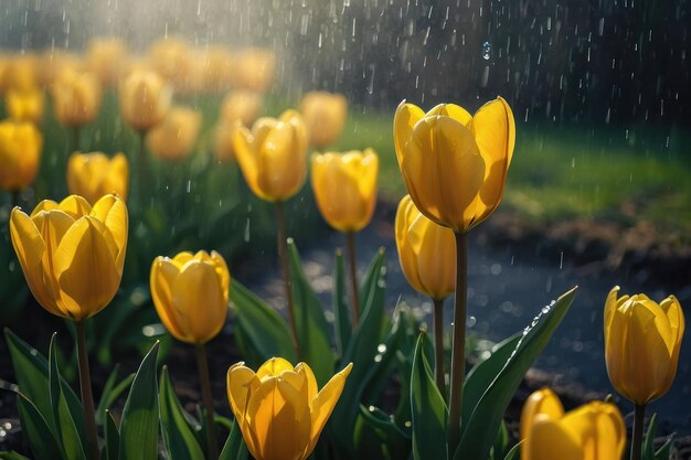 Campo de Tulipas da Hora de Ouro com Aspergências de Água