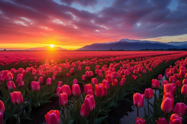 Campo de tulipas de verão colorido Gerar Ai