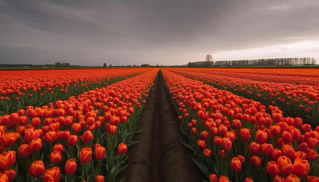 Campo de tulipas vermelhas Gerado AI