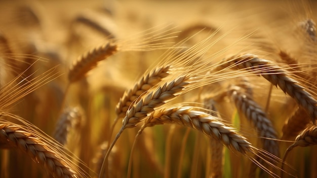 Foto campo de espigas de trigo en un día de verano período de cosecha agrícola ia generativa