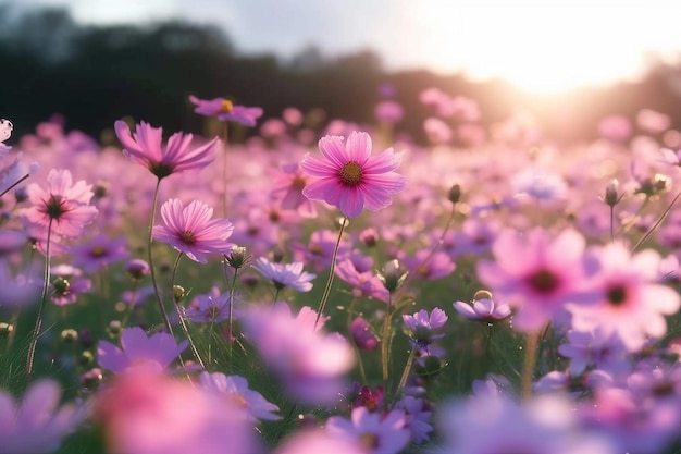 Foto campo de la flor del cosmos generativo ai