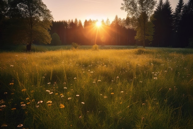 Un campo de flores al sol.