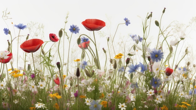 Un campo de flores con una amapola