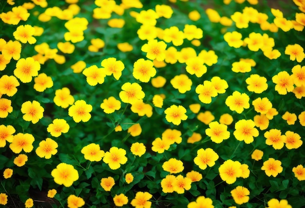 Un campo de flores amarillas con la palabra caléndula en la parte inferior.