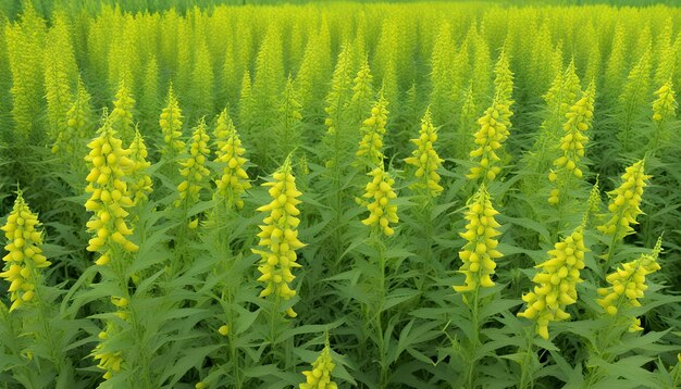 Foto un campo de flores amarillas con el título del título