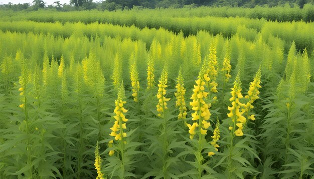 Foto un campo de flores amarillas con el viento soplando a través de las hojas