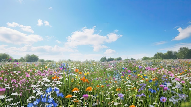 Campo de flores belleza de la naturaleza margaritas regalo lecho de flores jardín jarrón abejas vida plantas de tulipanes pétalos polen brotes de vacaciones abeja generado por IA