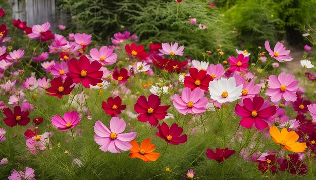 Foto un campo de flores con un centro rosa y una flor blanca en el medio