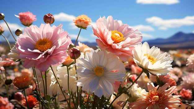 Un campo de flores en flor