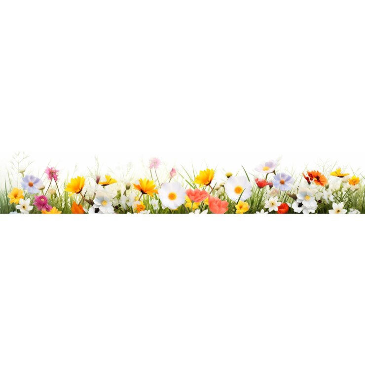 un campo de flores con fondo blanco con fondo blanco