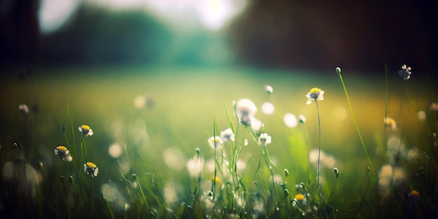 Un campo de flores con un fondo borroso