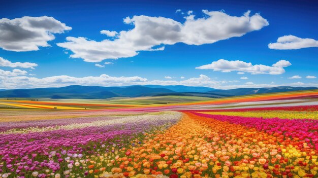 un campo de flores con un fondo de cielo