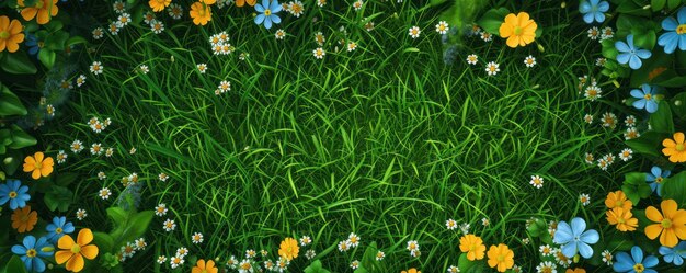 Foto un campo de flores con un fondo verde