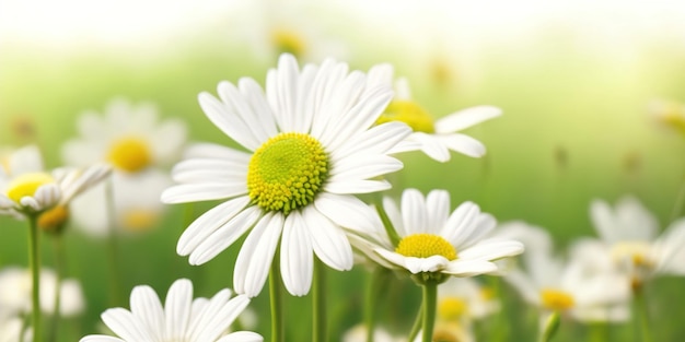 Un campo de flores con un fondo verde.