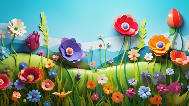 campo con flores ilustración en 3D