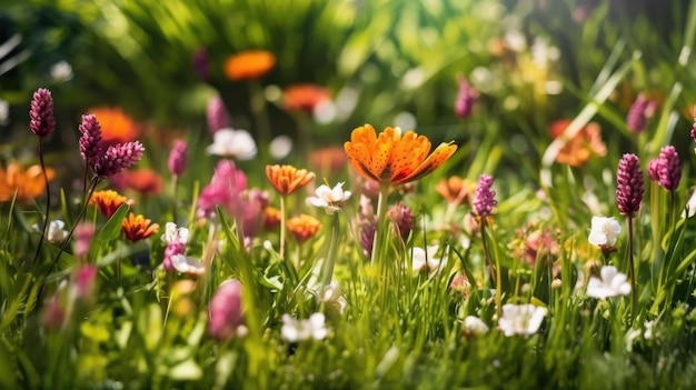 Un campo de flores en el jardín.