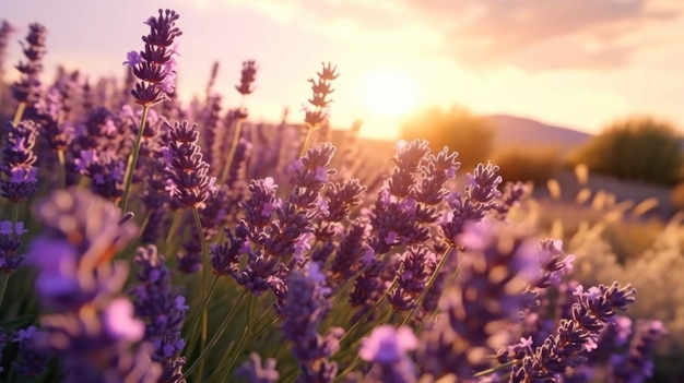 Campo de flores de lavanda Ilustración AI GenerativexA