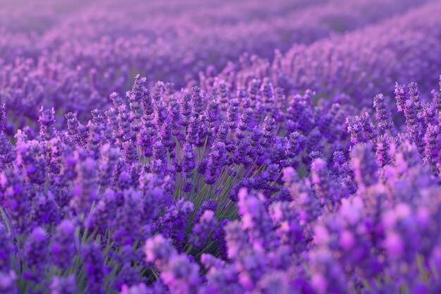 Un campo de flores de lavanda con pétalos púrpuras