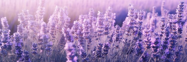 Un campo de flores de lavanda púrpura perfumadas bajo el sol