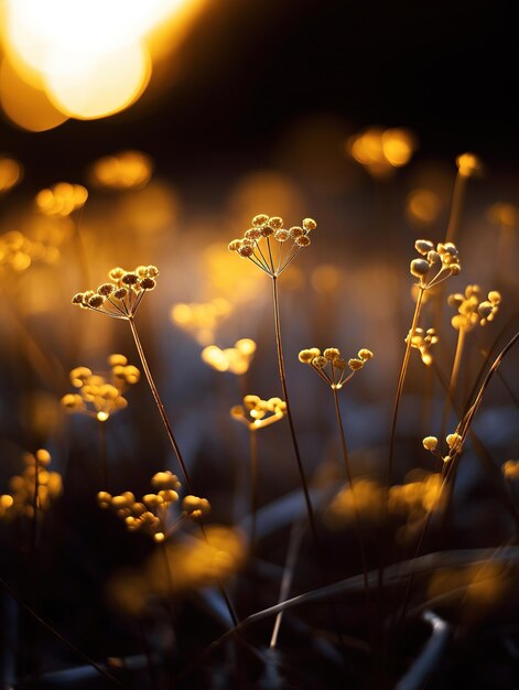 Un campo de flores con la luz detrás