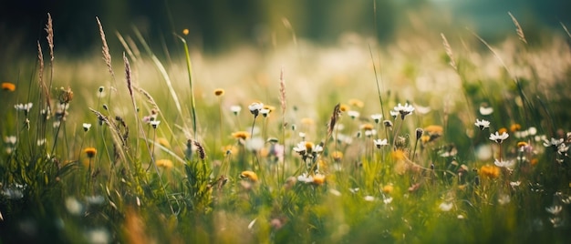 Un campo de flores a la luz del sol IA generativa