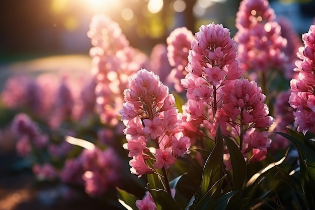 Campo de flores a la luz del sol jardín de primavera o verano fotografía publicitaria profesional