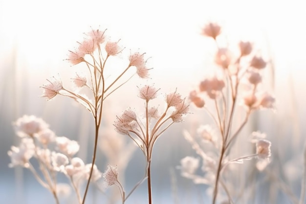 Un campo de flores a la luz del sol.