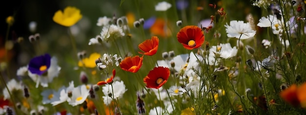 Un campo de flores en medio de un campo de margaritas.