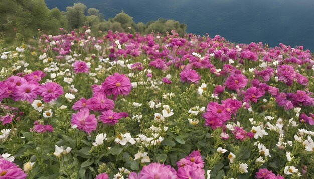 un campo de flores con un número de la letra r en él