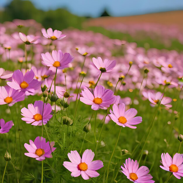 Foto un campo de flores púrpuras con el centro amarillo del centro