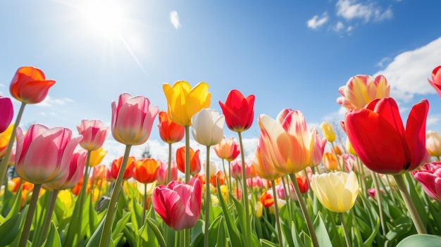 un campo de flores rosas y amarillas