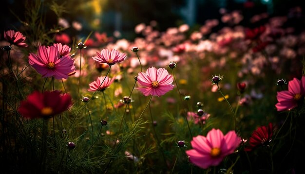 Un campo de flores rosas