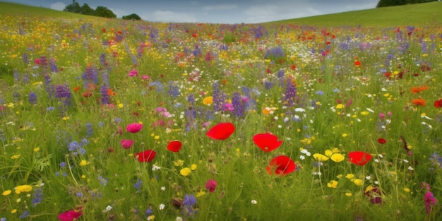 Un campo de flores silvestres en el campo.