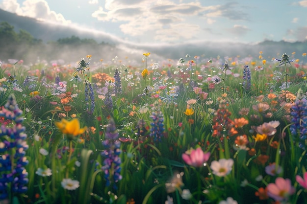 Un campo de flores silvestres en un prado